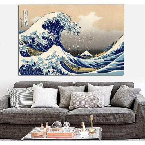 Silk Painting Wall Art " The Great Wave off Kanagawa" famous Artwork Canvas Posters and Prints Modern Living Room Decorations