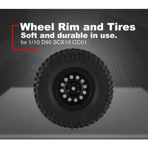 AUSTAR 4Pcs AX-3020+801 1.9 Inch 103mm 1/10 Scale Tires with Wheel Rim for 1/10 D90 SCX10 CC01 RC Rock Crawler Parts