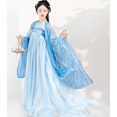 Fairy Hanfu Women Light Blue Folk Dancewear Cosplay Costume Traditional Chinese Clothes Princess Dress Stage Costume DL7542