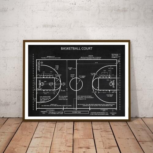 Modern Basketball Court Sketch Poster Minimalist Abstract Wall Art Canvas Painting Sports Retro Picture Home Decor for Boy Room