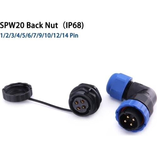 SP20 IP68 waterproof connector Back Nut 90 degree elbow 1/2/3/4/5/6/7/9/10/12/14 Pin Industrial power angle Aviation connectors