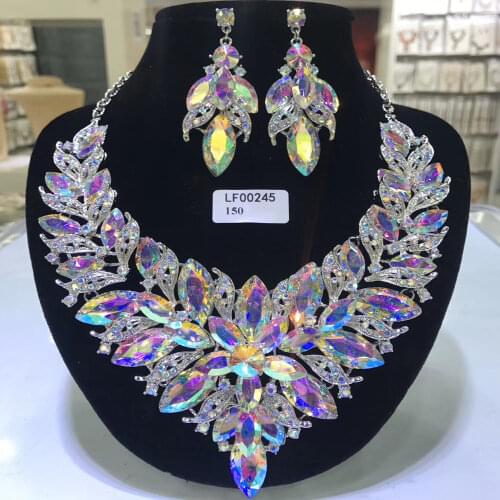 Rhinestone Jewelry sets Women Wedding Bride Fashion Big Necklace Fine Wedding Earring