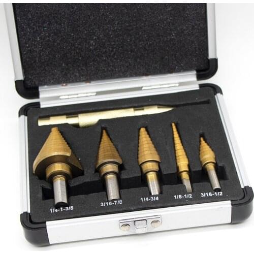 6pcs HSS Titanium Coated Step Drill Bit With Center Punch Drill Set Hole Cutter Drilling Tool Kit Set of Tools Step Drill Box