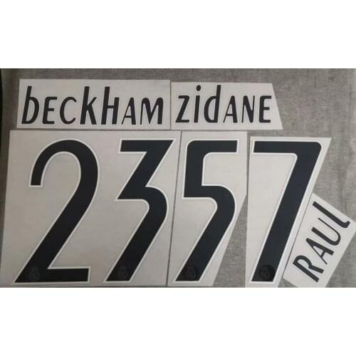 2005 2006 retro Nameset #23 BECKHAM #7 RAUL #5 ZIDANE Printing Heat Transfare Printing Soccer Name and Number