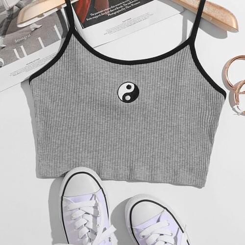 Womens Tops Plus Size Crop Top Funny Retro Tai Chi Printing Camisole Fashion Sling Vest Blouse Camisole Tank Tops Streetwear