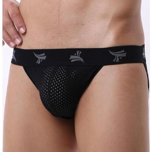 Mens Underwear Sexy Elastic Jock Strap Underpants Breathable Briefs Low Rise Hollow Out Briefs Male Comfortable Clothes Panties