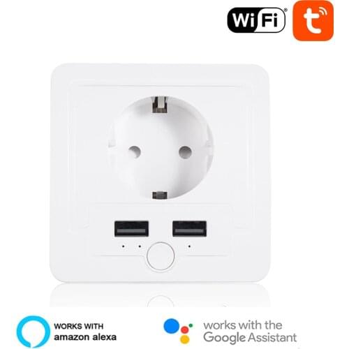 Smart USB Wall Socket 16A EU WiFi Power Plug Works With Google Home Alexa IFTTT Tuya Smart Life APP Voice Remote Control
