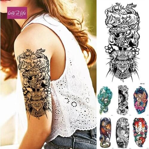 Waterproof Temporary Tattoo Sticker Dragon Japanese Samurai Flash Tattoos Skull Snake Pegasus Body Art Arm Fake Tatoo