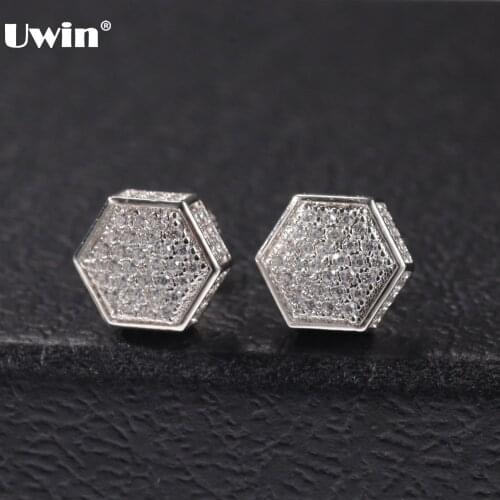 Uwin Jewelry Accessories Polygon Stud Earrings for Women Girls Full Cubic Zirconia Gold Silver Color Earrings Exquisite Jewelry