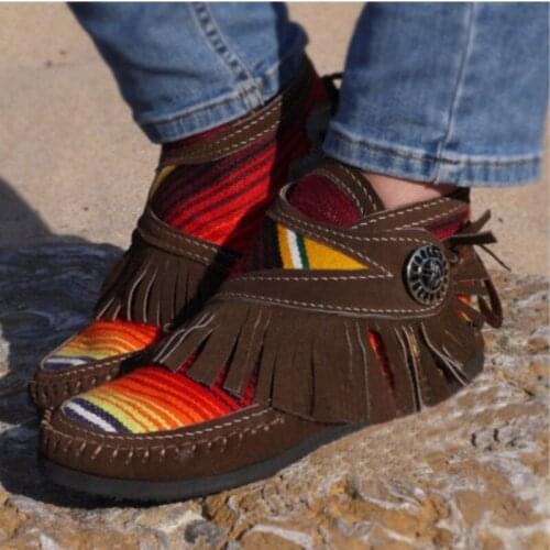 Women Tassel Stripe Ankle Boots 2020 Womens Sewing Warm Woman Flats Female Shoe Ladies Casual Hook Loops Footwear Plus Size 43