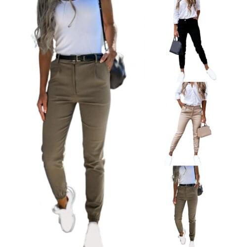 Women Bodycon Pants Solid Color Pockets Spring Autumn All Match Ankle Tied Cropped Pants for Daily Wear Women Bodycon Pants 2021
