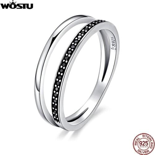 WOSTU New Fashion 100% 925 Sterling Silver Black & White Movement Stackable Rings For Women Luxury S925 Jewelry CQR082
