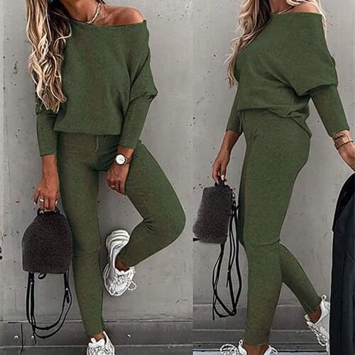 Autumn Tracksuit Womens Long Sleeve Sweatshirts and Trousers 2 Piece Set Solid Color Sportswear Tracksuits Set Tops Pants Suit