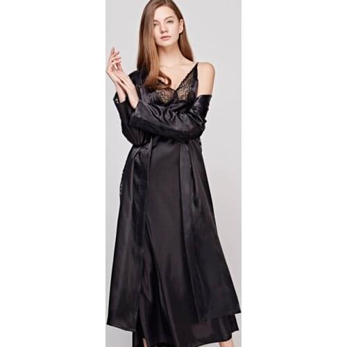 Autumn New Hollow Out Long Section Women Kimono Robe Lace Sexy Spaghetti Strap Cardigan Twinset Bathrobe Intimate Lingerie