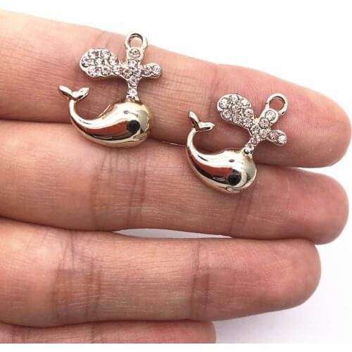 10pcs/pack Ocean Dolphin Rhinestone Charms Golden Color Pendant DIY Necklace Bracelet DIY Handmade Jewelry Findings