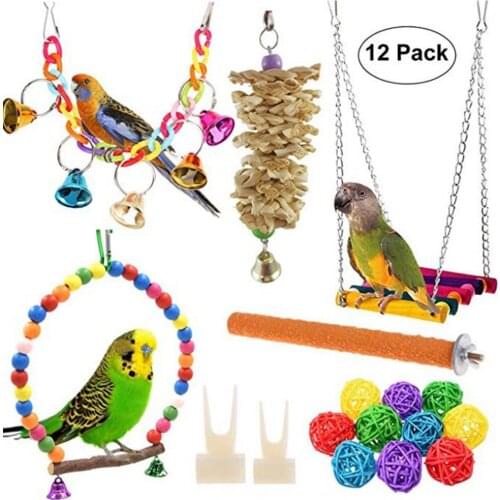 12pcs Parrots Toys And Bird Accessories For Pet Toy Swing Stand Budgie Parakeet Cage African Grey vogel speelgoed parkiet