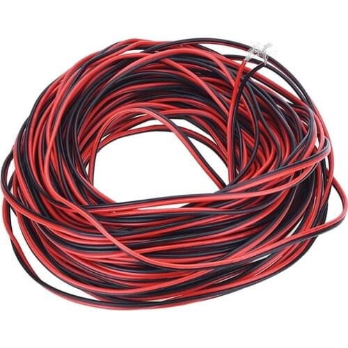 20 meter wire tin plated copper, 2 pin AWG 22, insulated PVC epitaxial strip cable, red black wire, electric extension line