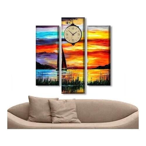 3 piece Clocks Canvas Table-Oil Painting Looking Sailboat Table Clock Special Production Fashion Vivid Living Home Decor Difference Creative