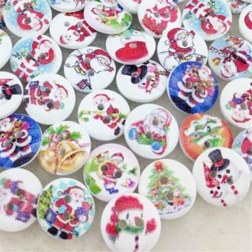 30/50/100 pcs 15mm Santa Christams Tree Snowman Sewing Buttons For Kids Craft Decoration WB59