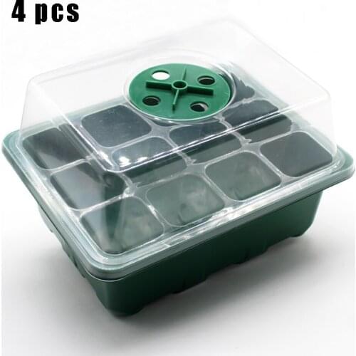 4 Pcs/Pack Gardening Flower Pot Seeds Seedling Tray Sprout Plate 12-Cells Nursery Pots Tray With Transparent Lids Box