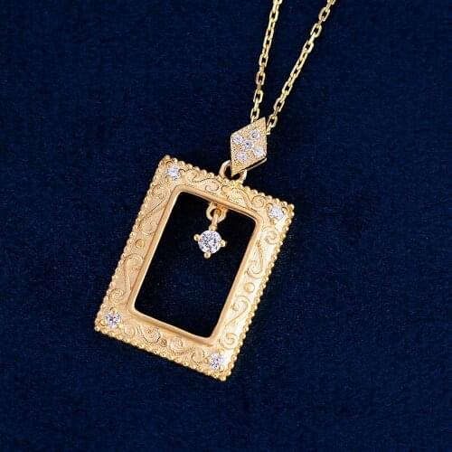 Aazuo Real 18K Rose Gold Real Diamonds Rectangle Move Pendent With Chain Necklace gifted for Women Engagement Wedding Link Chain
