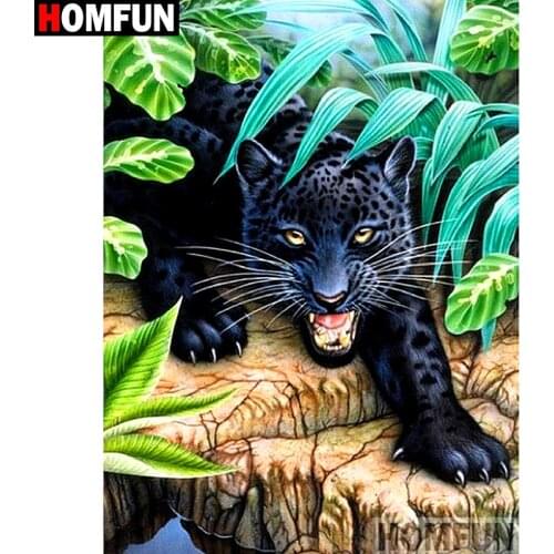 HOMFUN Full Square/Round Drill 5D DIY Diamond Painting "Animal panther" Embroidery Cross Stitch 3D Home Decor A10874