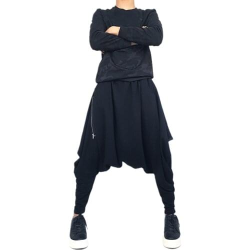 Saruel Pants V-Kei Punk Black Zipper Low Botton Trousers for Man and Women