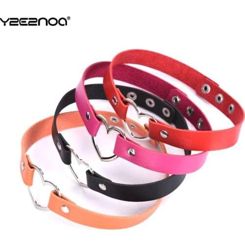 PU Leather Chokers Stylish Fashion Vacation Jewelry Black Red Orange White Necklace Lovely Heart Decoration Collar Necklace