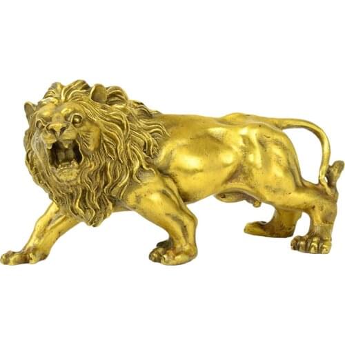 Fengshui Lion Decorative Statue Animal Kingdom Lions Figurine 3D Predator King of The Jungle Brass Magical and Noble Art Gift