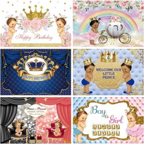 Laeacco Princess Birthday Backdrops For Photography Baby Shower Golden Crown Lovely Baby Party Banner Photo Background Photocall