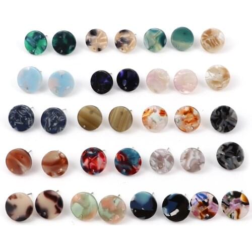 10 PCs Resin Round Ear Post Stud Earrings Findings Multicolor Zinc Based Alloy With Hole For DIY Earring Making 15mm Dia
