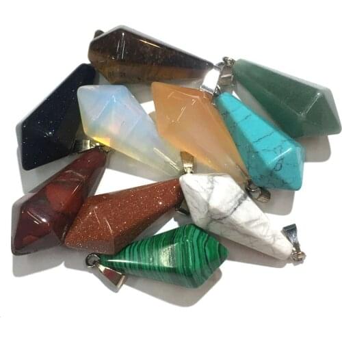 Circular Cone Prism Natural Stone pink Quartz Crystal Tiger Eye Turquoise Charms Pendant DIY Jewelry Making Necklace Accessories