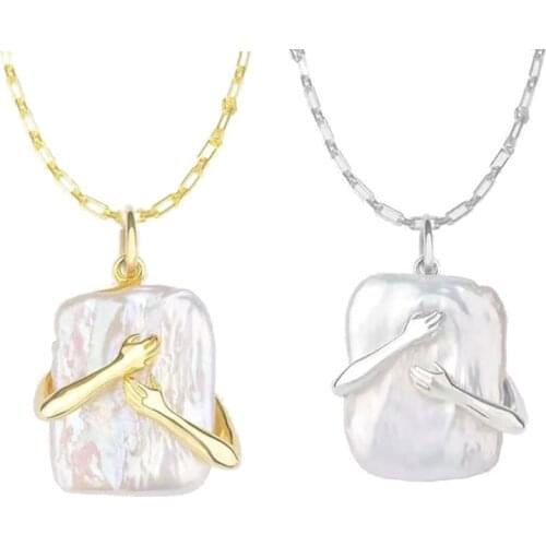 Square Hands Hug Couple Pendant Tightly for Ladies Girls Wife Girlfriend