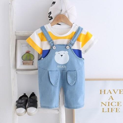 2021 Baby Boys Girls Summer T Shirt+Denim Jeans Short Clothing Set Infant Kids Tracksuit Children Sports Suit Toddler Clothes