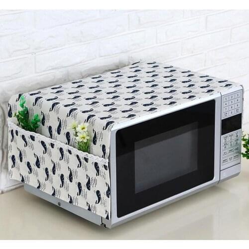 Linen Simple And Stylish Microwave Oven Cover Dust Proof Cover Oven Cover With Bilateral Pockets On Both Sides