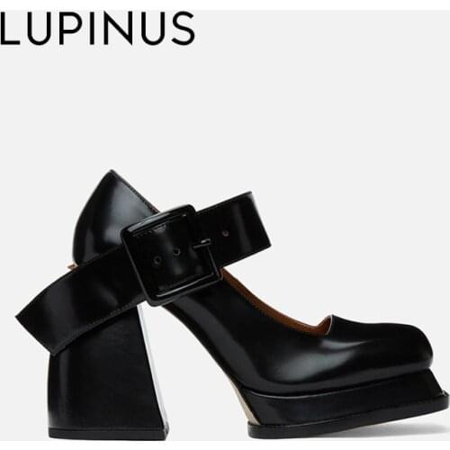 LUPINUS Fashion Square Toe Female Mary Jane Shoe 2021 New Chunky Heel Patent Leather Women High heel Chic Platform Women Pumps