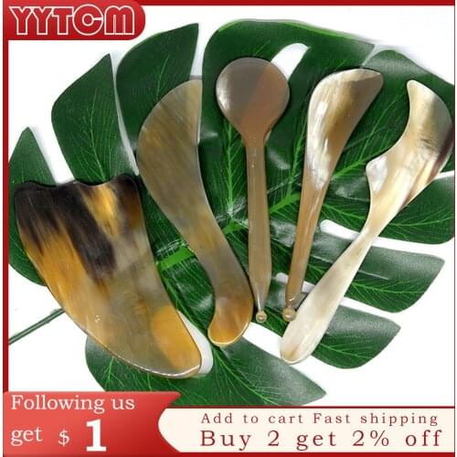 Tontin natural Yellow Ox Horn Arm Leg Slimming V Line Face guasha Massage tool gua sha scraper board for paint removal gua-sha
