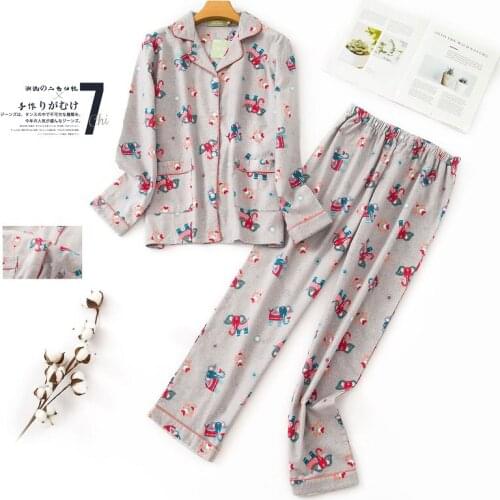 Cute cartoon cotton pyjamas women pajamas sets autumn elephants 99% Brushed cotton women sleepwear Floral prints pijamas mujer