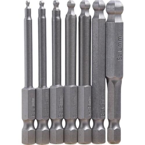 7pcs Magnetic Screw Driver Bit S2 Steel Ball End Hexagon Head Hex Screwdriver Set Hand Tools H2 H2.5 H3,H4,H5,H6,H8