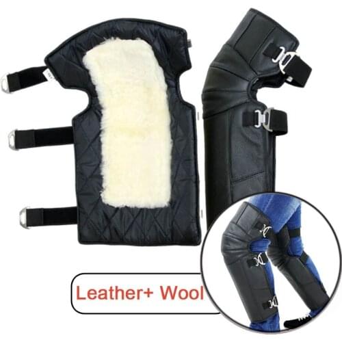 Motorcycle Leather Wool Knee Pads Leg Warm Protector Armor Safe Stripe Motocross Guard Brace Winter Outdoor Riding