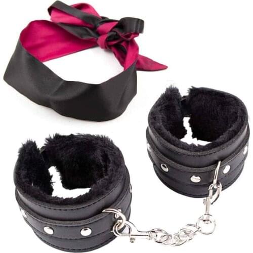 Womens PU leather plush ankle handcuffs blindfold sexy bondage sex handcuffs sex toys couple erotic exotic accessories
