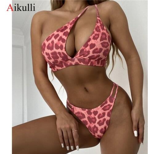 New Leopard Bikinis Swimsuit Women Sexy One Shoulder Swimwear 2021 Summer Bathing Suit Swim 2-Pieces Bikini Set Female Beachwear