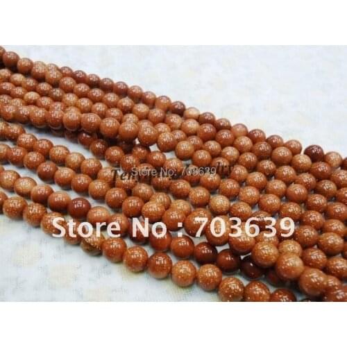 Wholesale 5 strands 8mm gold sand stone beads fit bracelet, necklace DIY, round ball glidstone beads, jewelry loose beads