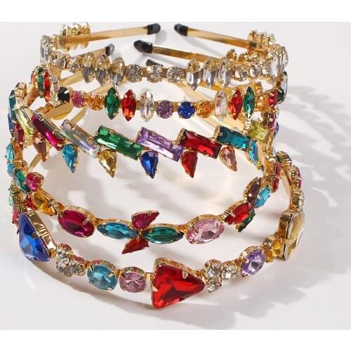 Rhinestone Hairband Hair Jewelry Colorful Crystal Hair Bands For Women Geometric Headband Girls New Exquisite Hair Accessories