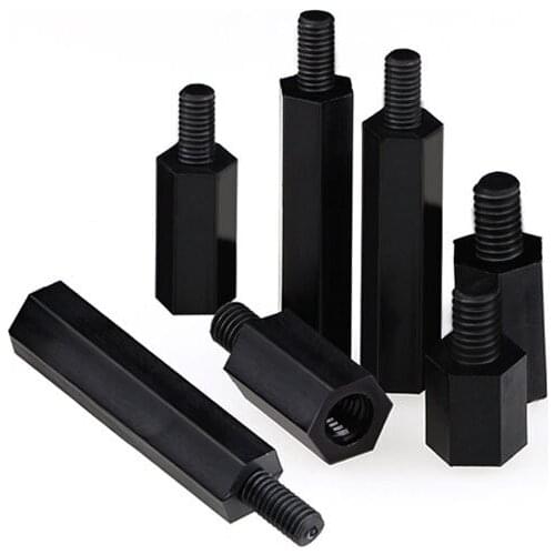 30PCS Black Plastic Nylon M2.5 M3 M4 Hex Column Standoff Spacer Screw Stand-off M3 Hex Screw Male M3*5/6/8/10/12/15/18/20mm+6