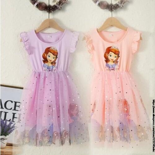 Disney Girl Tutu Party Sofia princess Girls Dresses for Wedding 1-7 Years Birthday Kids Clothes Princess Tulle Children Costume