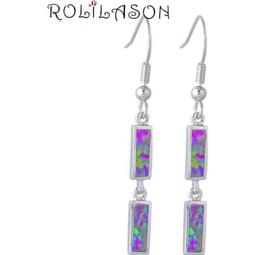ROLILASON Charismatic Fashion 2017 New Stamped 925 Silver Overlay Purple Fire Opal earrings Cute jewelry OE570