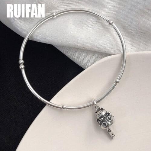 Ruifan Lucky Cat Pendant Thai Silver Bracelet Trendy 925 Sterling Silver Bracelets & Bangles for Women Fine Jewelry Gift YBR179