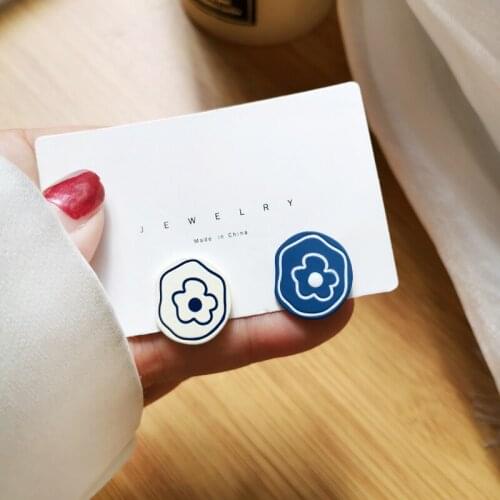 925 Silver Needle Irregular geometric earrings hit color asymmetric ins wind flower earrings