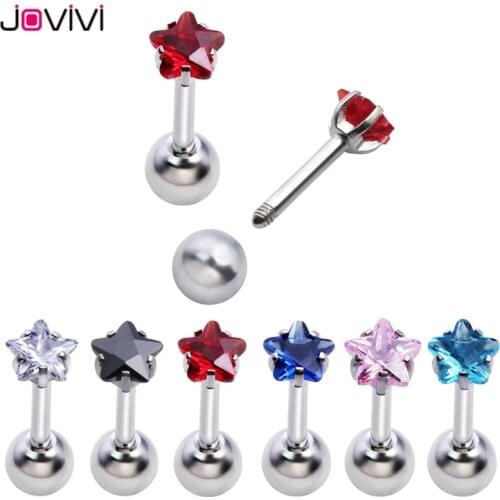 Jovivi 18G Unisex Cubic Zirconia Gem Star Ear Piercing Stainlss Steel Barbell Earring Cartilage Helix Earring Stud Ear Jewelry